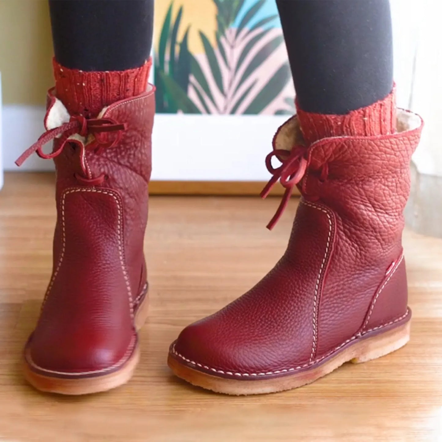 Konf | Wasserdichte Fleece-Lederstiefel mit Wollfutter